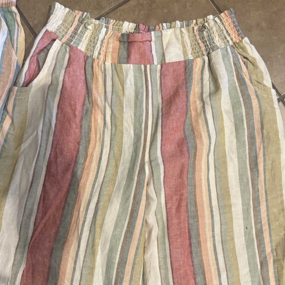 Cato Womens Linen blend Wide Leg Pants 14/16W‎ beach multi colored stripes - Picture 2 of 5